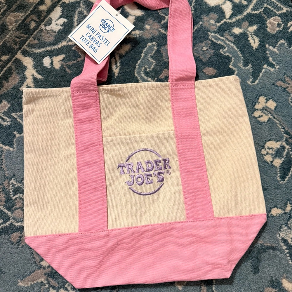 Trader Joe's Mini pink pastel canvas tote bag